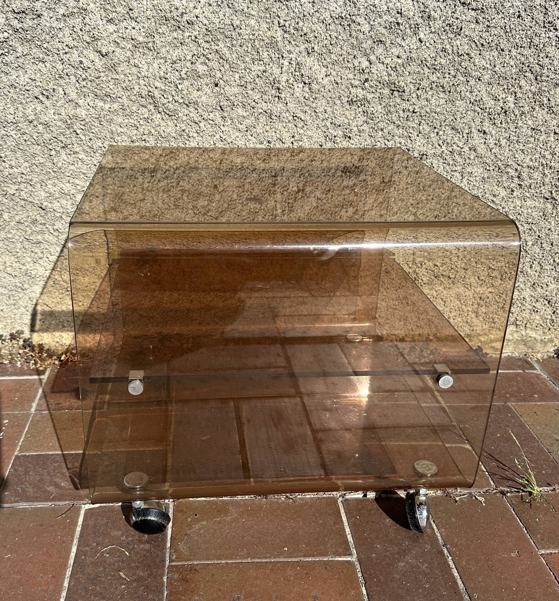 Side table, vintage serving trolley in plexiglass by Michel Dumas for