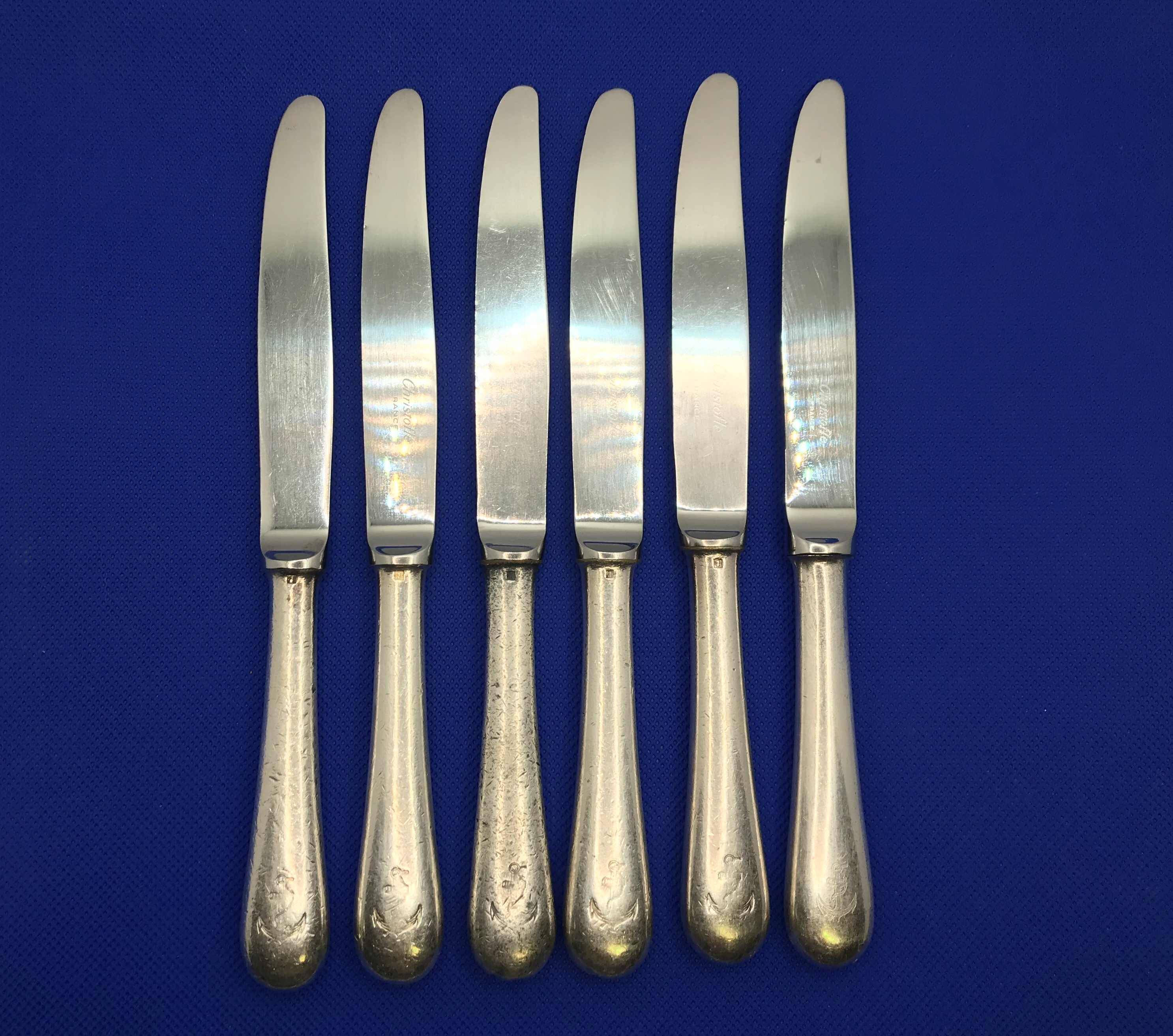 Set of 6 small silver-plated Navy knives from Christofle