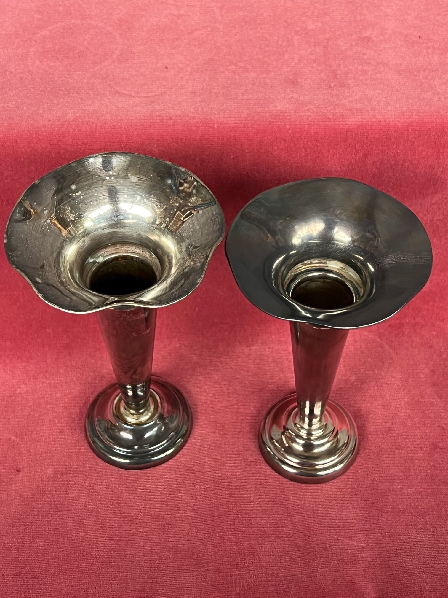 Silver plated metal vases