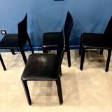 4 black leather chairs 412 cab by Mario Bellini signed Cassina