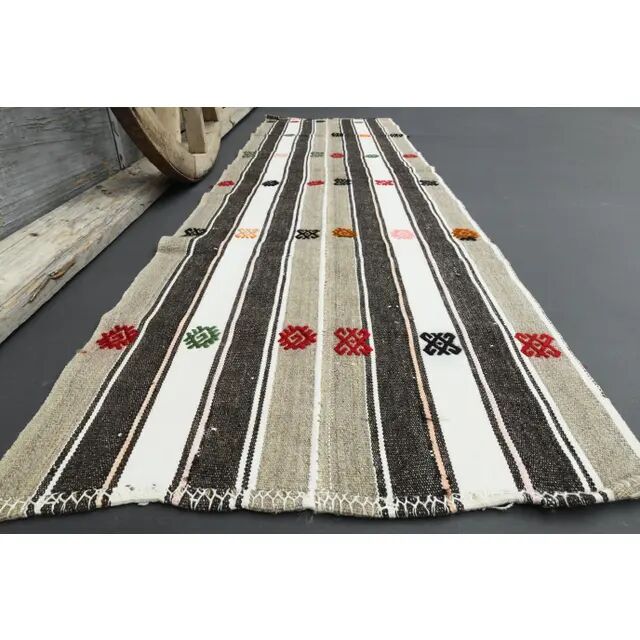 1970s Turkish Oushak Handmade Wool Cotton White Runner 70x241