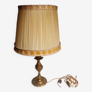Lampe bronze années 1960 style Louis XV / Rocaille avec Abat jour - H 60 cm