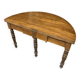 Charming antique modular half-moon table in solid wood