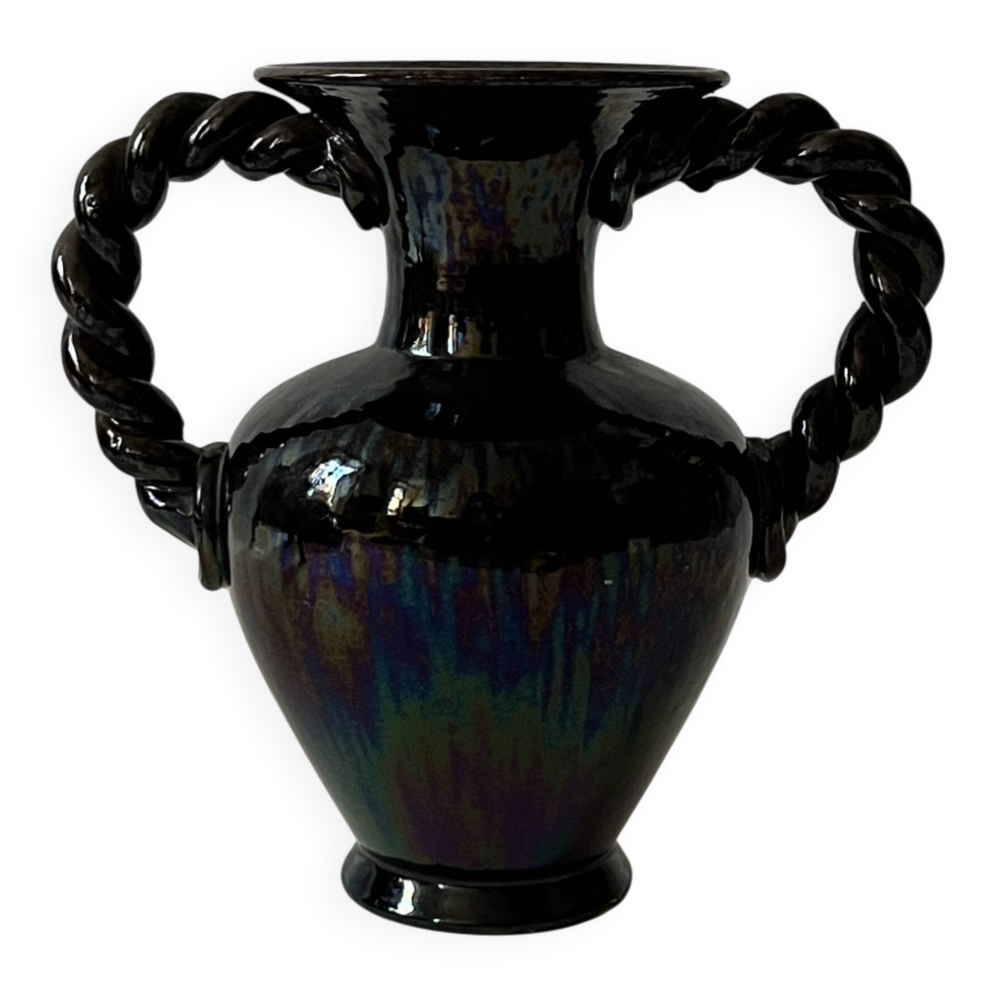 Large twisted amphora vase in glazed ceramic, Vallauris