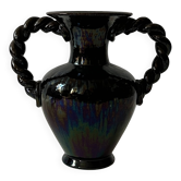 Grand vase amphore torsadée en céramique émaillée, vallauris