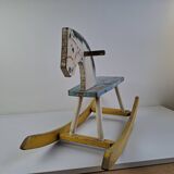 Mid-Century Czechoslovak Wooden Rocking Horse, Hand-Painted, 1960s