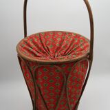 Travailleuse rotin tissus vintage
