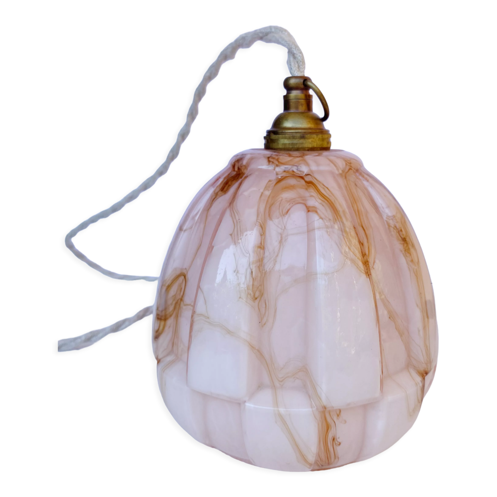 Art deco walking lamp in pink and amber marbled opaline