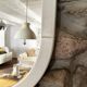Scandinavian Space Age mirror in patinated white wood, 1970s