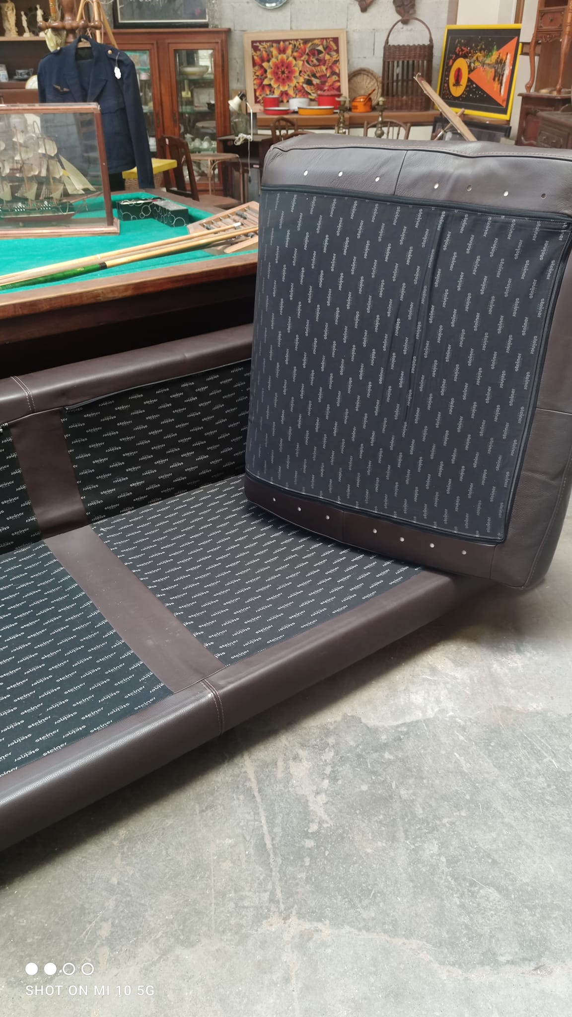 Four-seater sofa in dark brown leather from Steiner by designer Pascal Daveluy, model