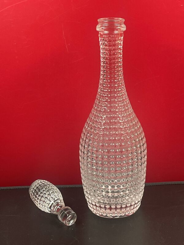 Rare carafe en cristal perlé signée Champagne Feuillatte 38 cm