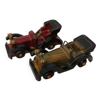 Set of 2 vintage lacquered wooden cars