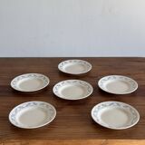 Set of 6 large soup plates with blue flower frieze pattern
