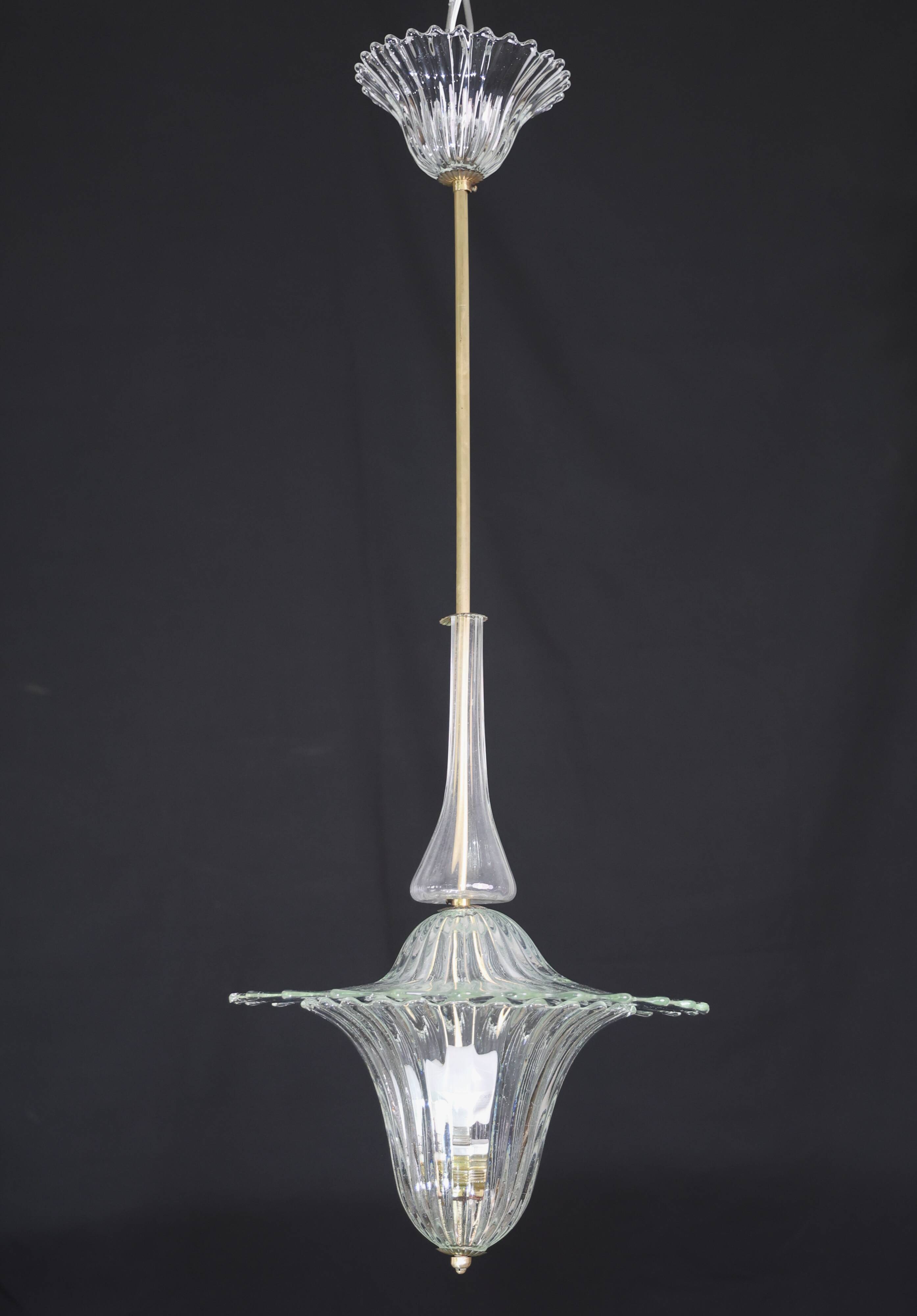 Elegant Art Decò Murano Glass Lantern by Barovier e Toso Pendant Light, 195