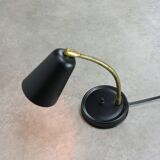 Mid-Century Italian Mini Gooseneck Table Lamp in Black and Brass