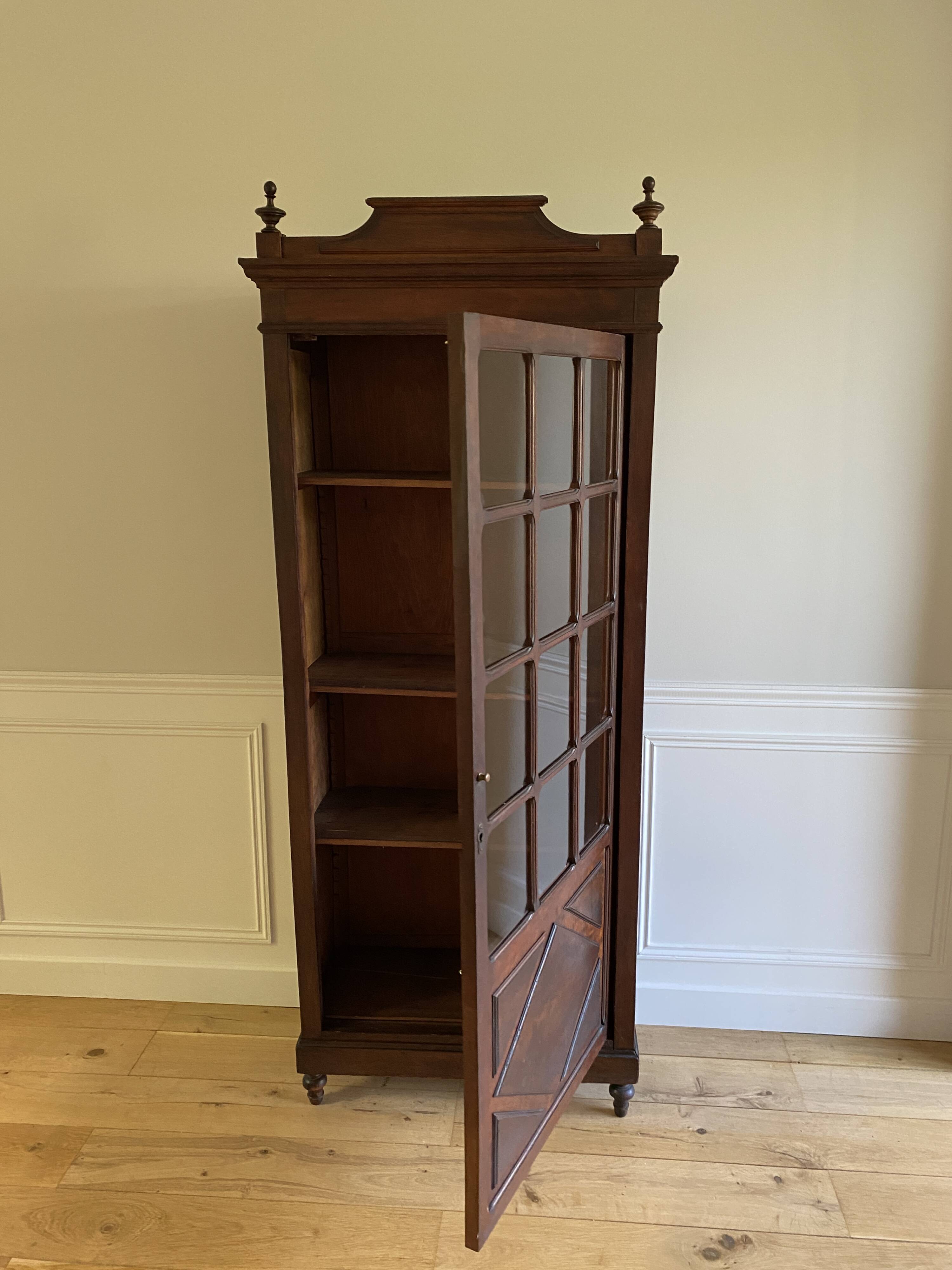 Parisian cupboard Bookcase Bonnetière glazed with small vintage tiles