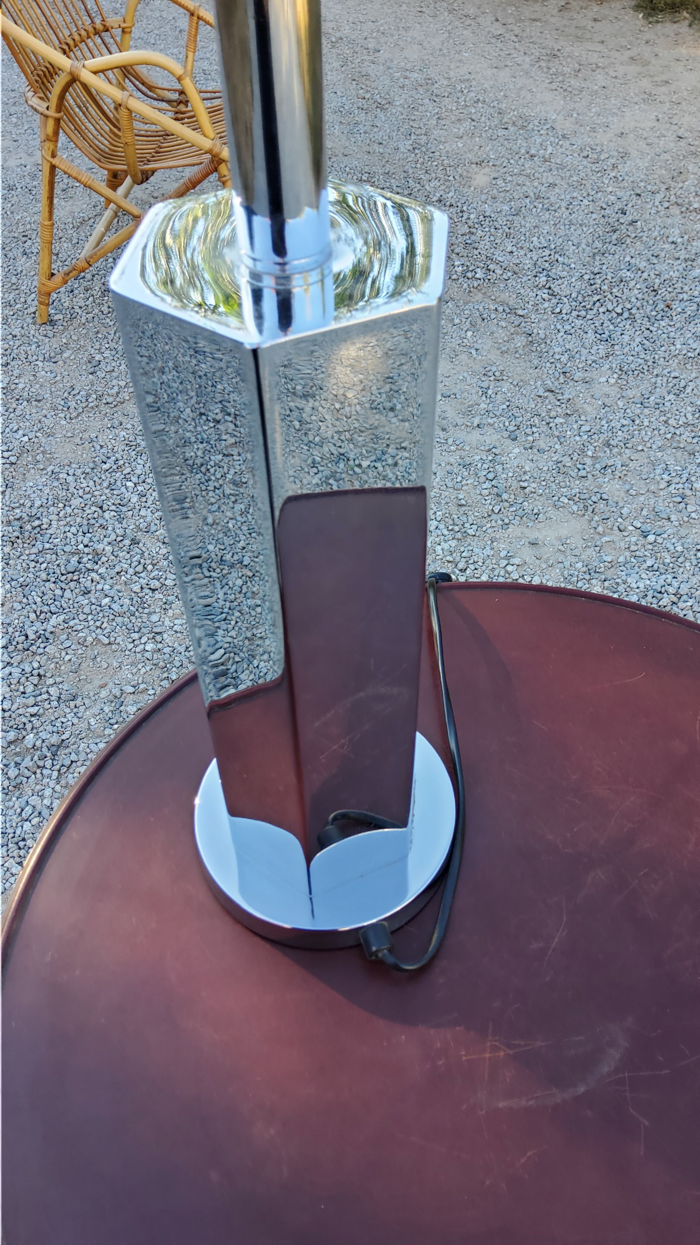 Lamp of the 70s in chrome metal original lampshade