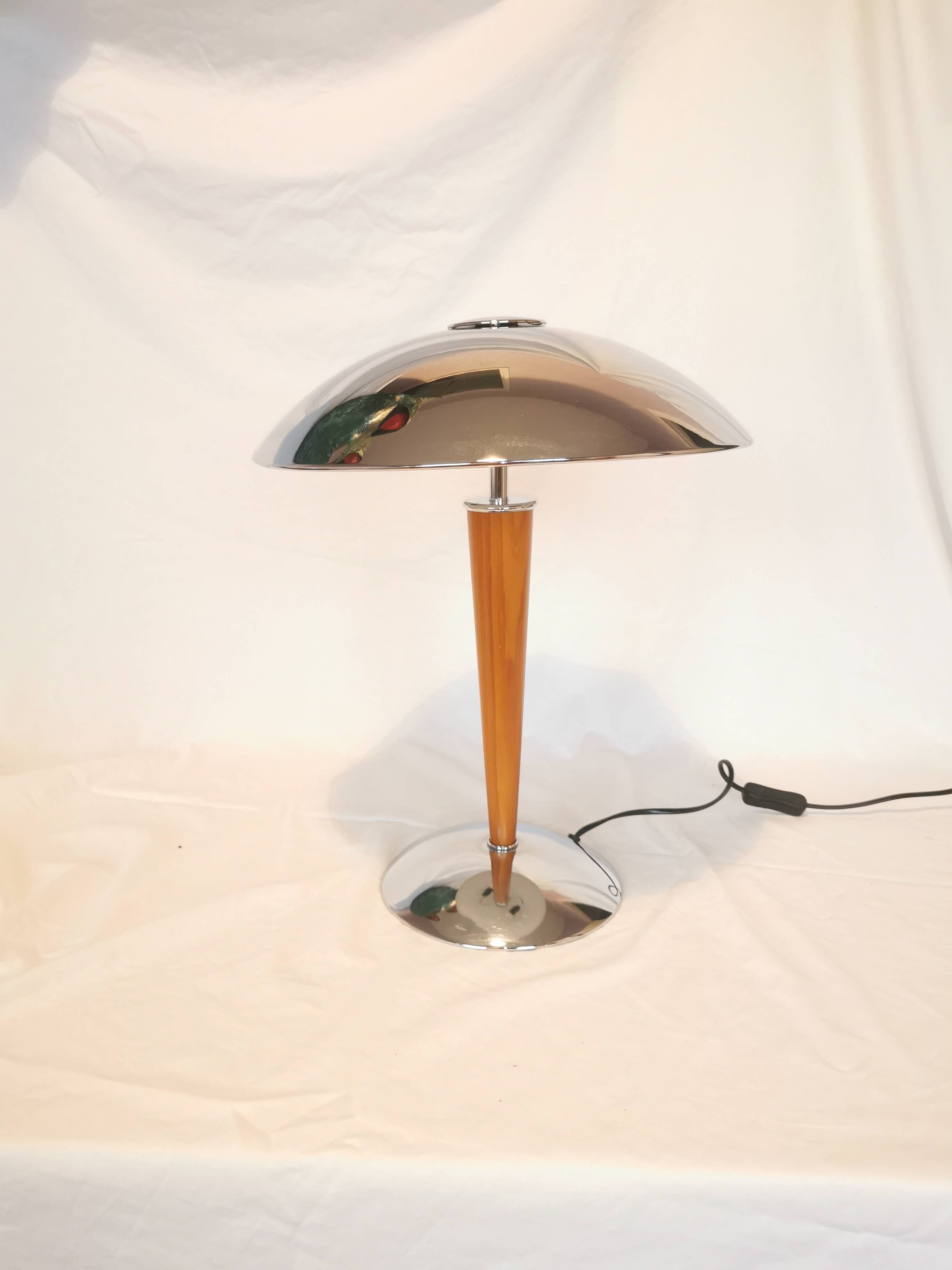 Large double bulb liner lamp, chrome and wood, 1980