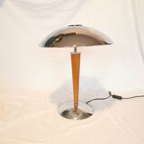 Large double bulb liner lamp, chrome and wood, 1980