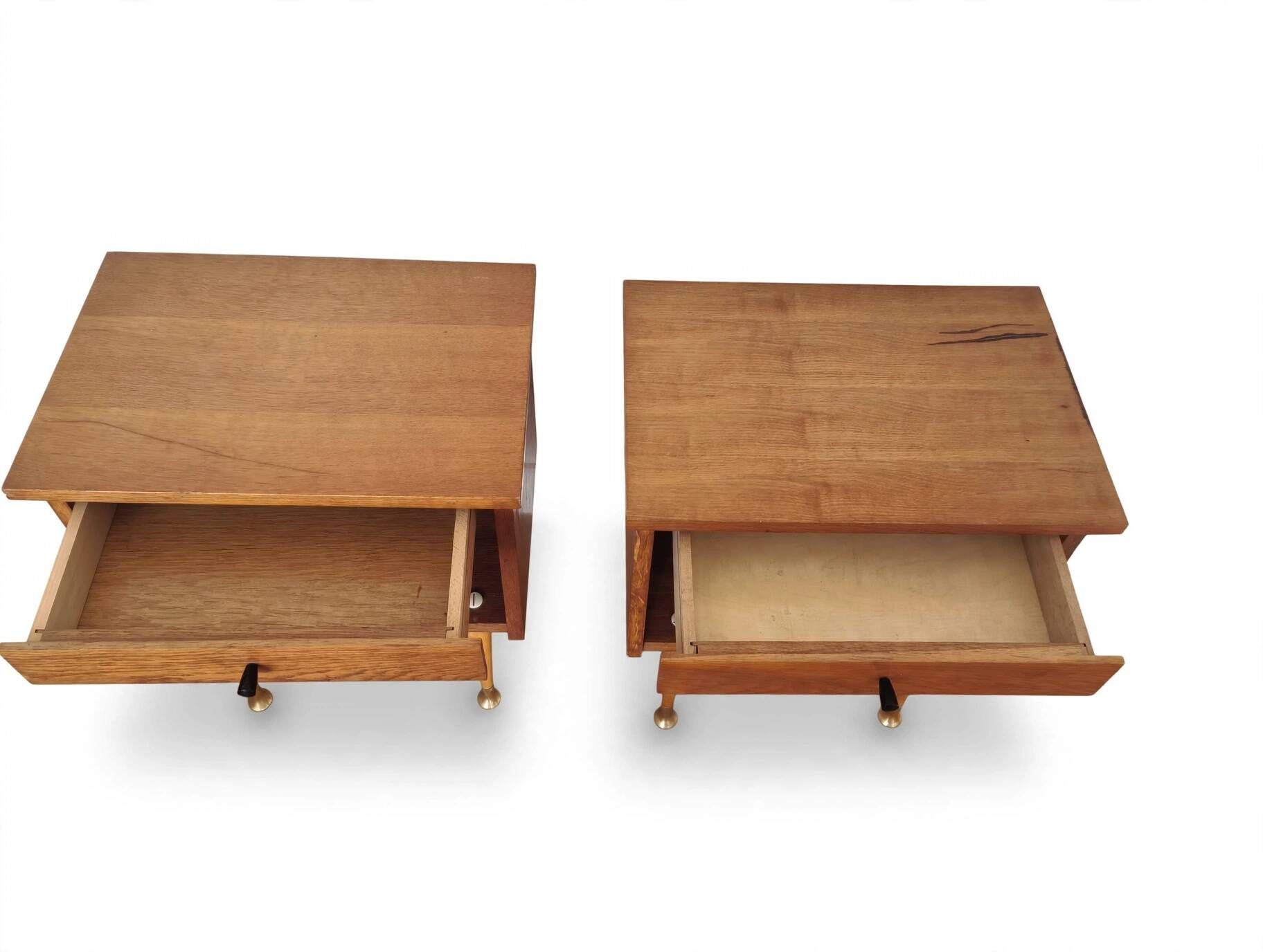 Pair of Vintage Mid-Century Nightstands in Walnut & Brass - 8 Bell Feet -