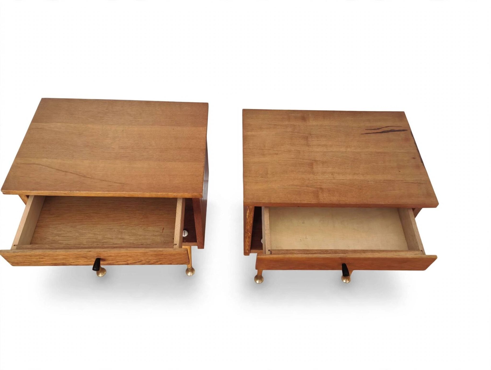 Pair of Vintage Mid-Century Nightstands in Walnut & Brass - 8 Bell Feet -