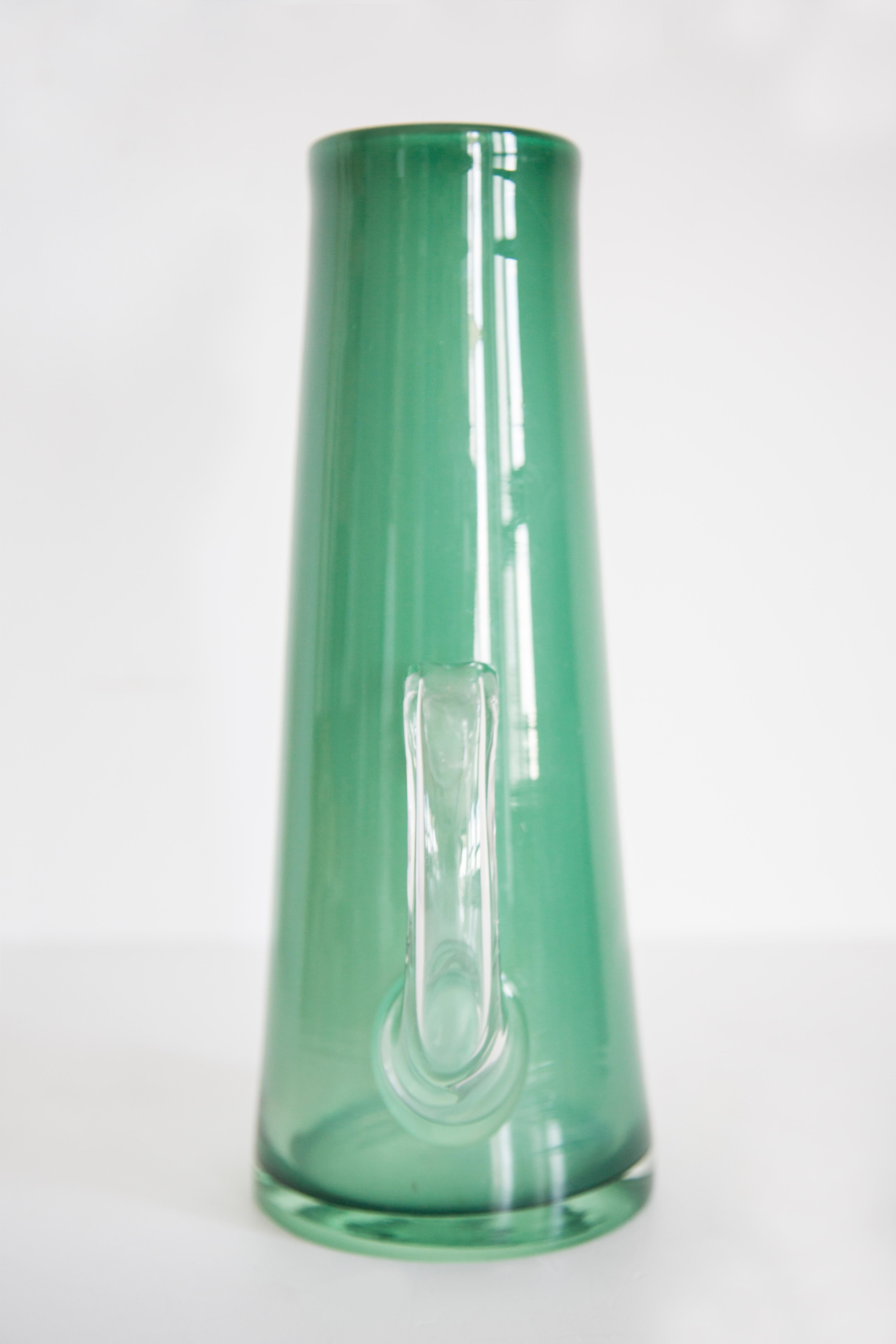 Vintage artistic green glass vase, Tarnowiec, Europe, 1970s