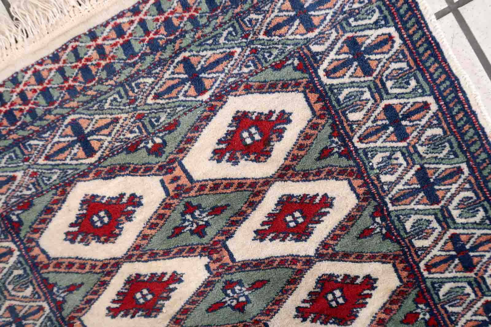 Handmade vintage rug Uzbek Bukhara 56cm x 83cm 1970s