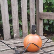 Bedside lamp foot ball blond wood, vintage plastic lampshade