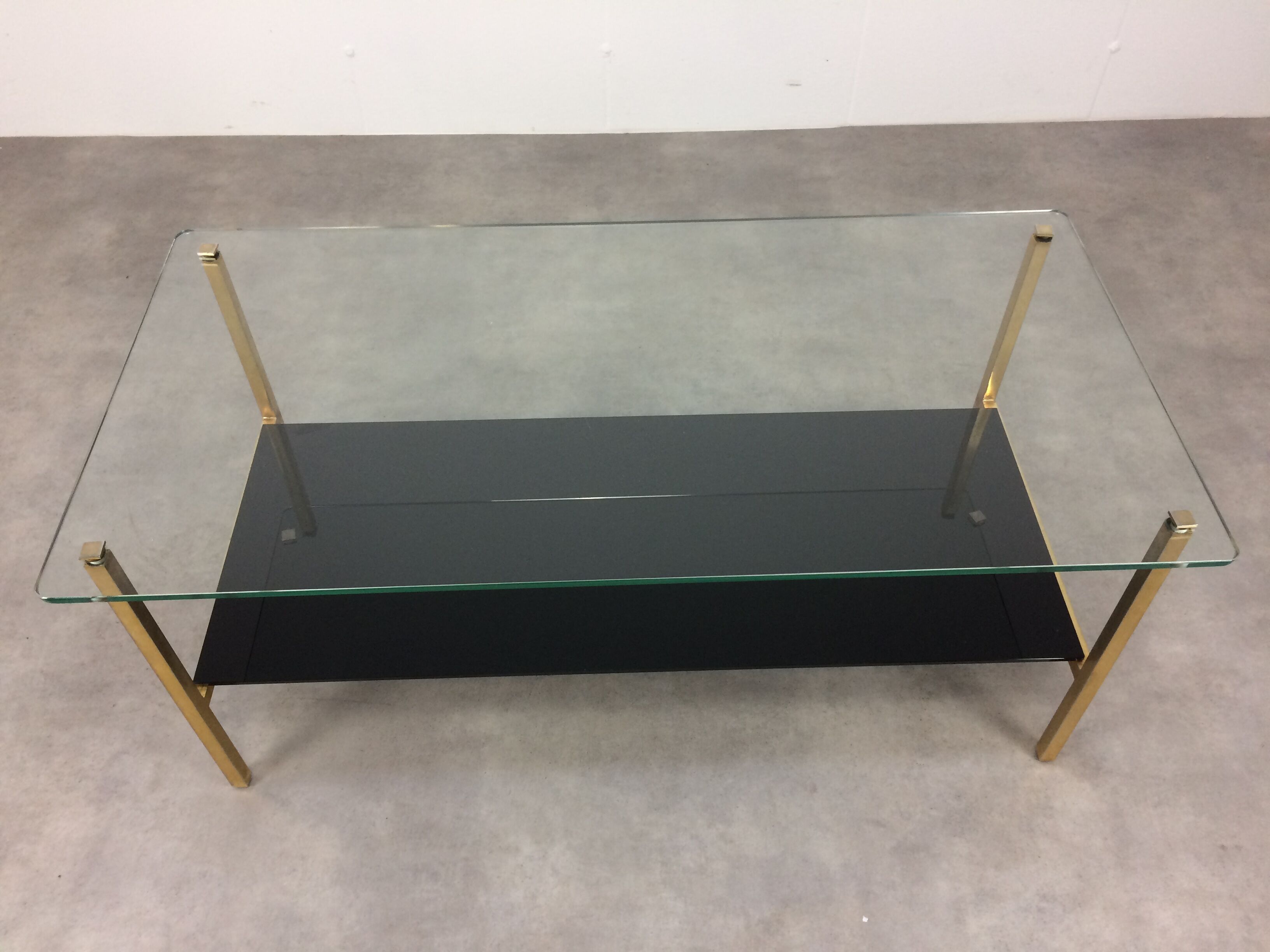 Coffee table 50s black glass and gold metal