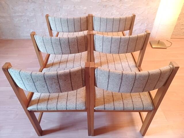 6 Danish Farstrup Scandinavian vintage chairs 1960 solid beech