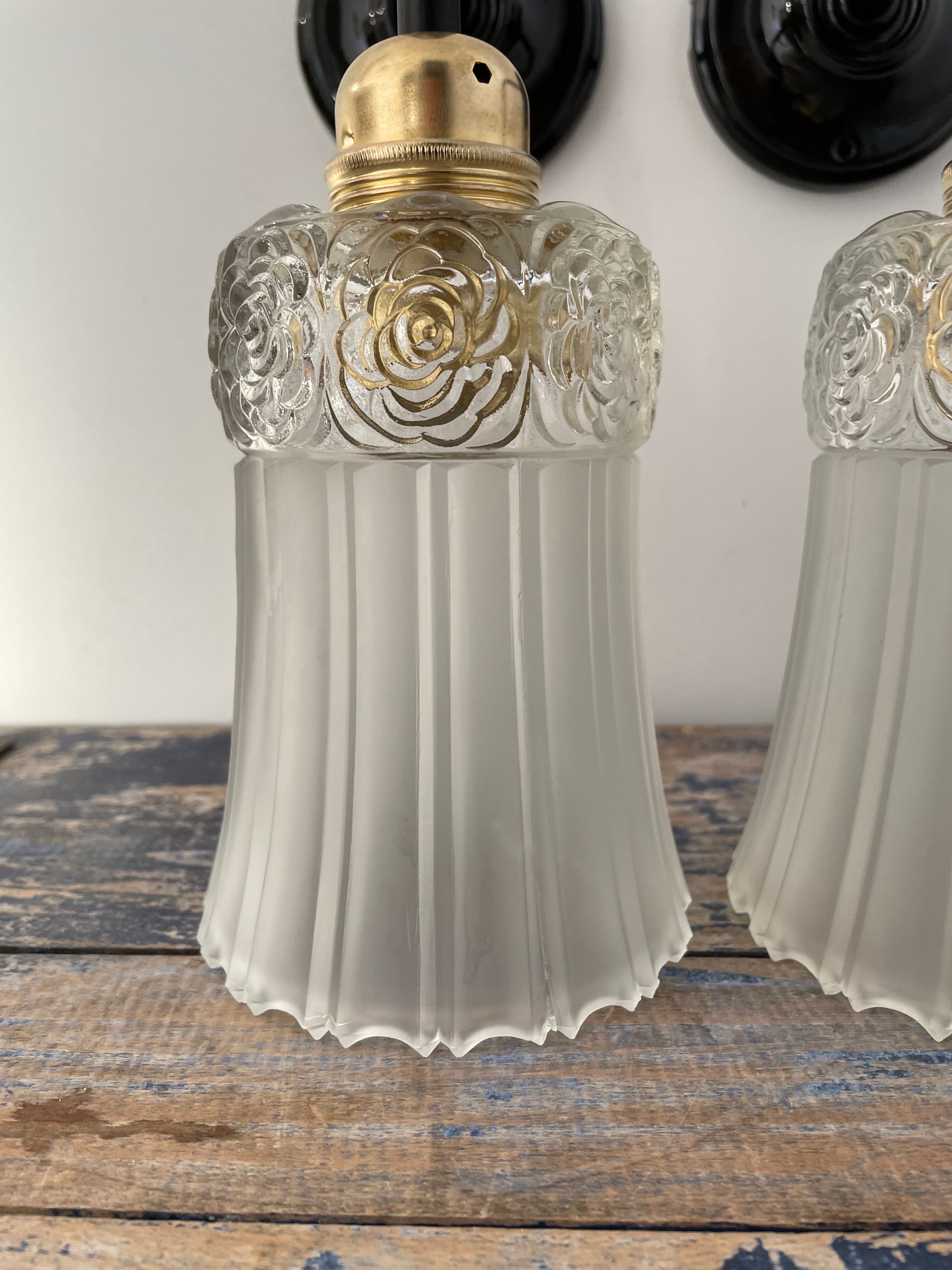 Set of two Art Deco tulip wall sconces