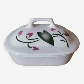 Boîte à savon ou beurrier vintage céramique motif fleurs style Sarreguemines