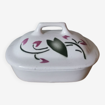 Soap box or butter dish vintage ceramic floral pattern Sarreguemines style