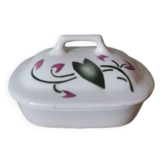 Soap box or butter dish vintage ceramic floral pattern Sarreguemines style