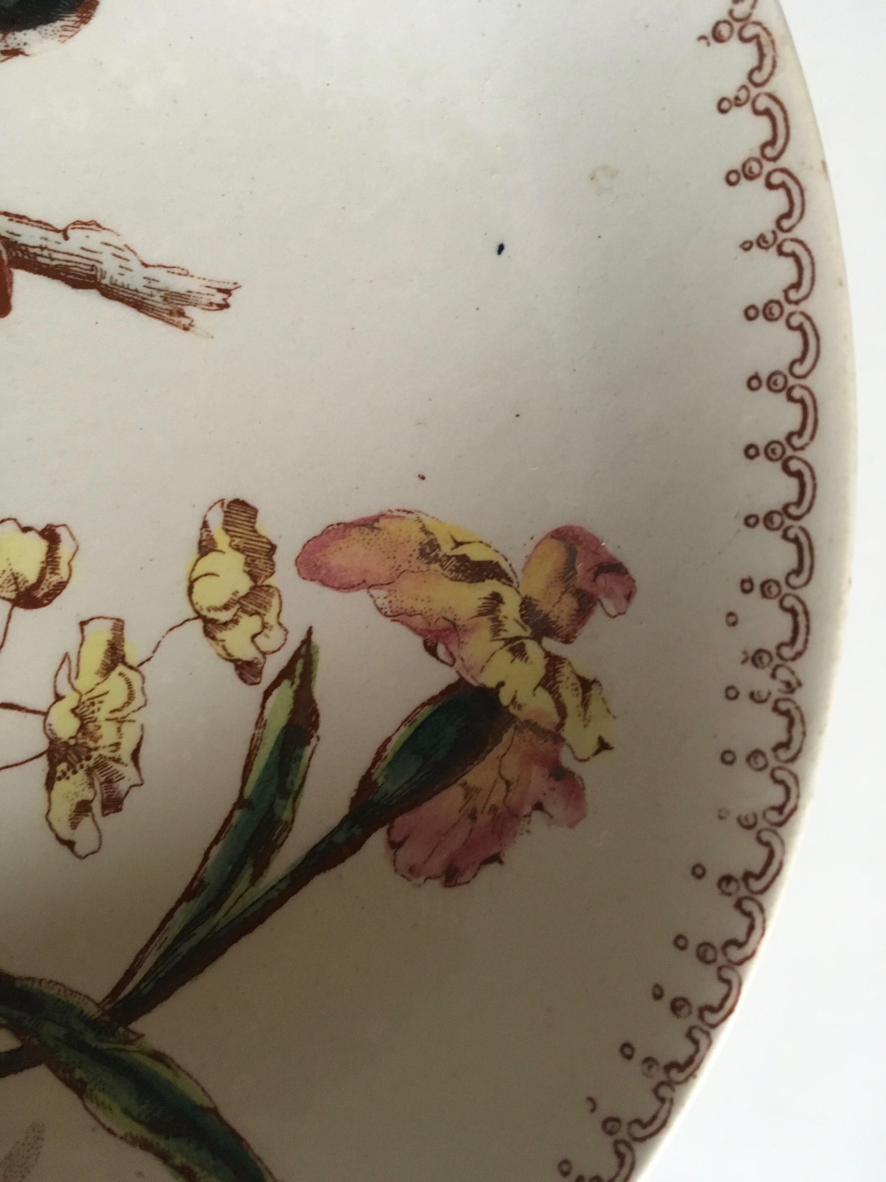 19th iron earth gateling plates, flowers and birds.