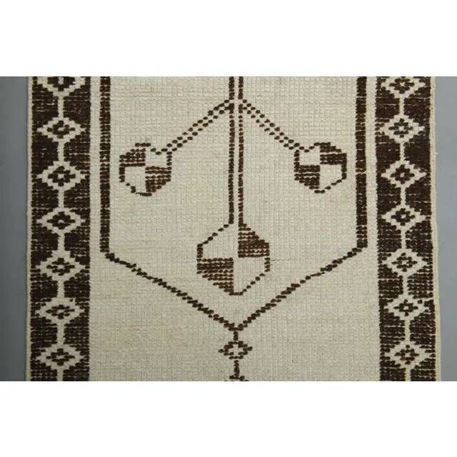 1970s Vintage Turkish Handmade Wool & Cotton Beige Runner Rug 89x320