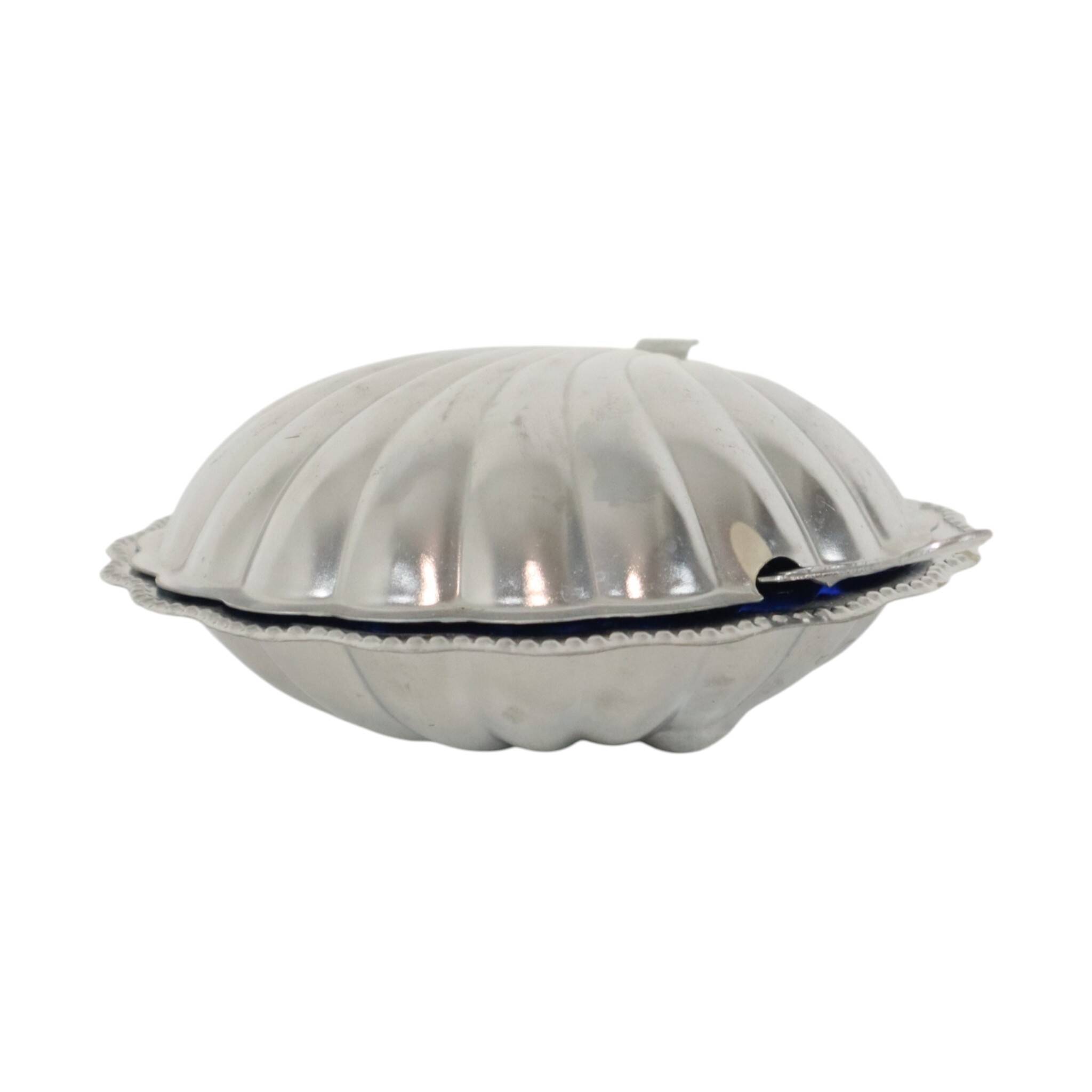 Vintage Blue Glass Queen Anne Scallop Shell Butter Dish