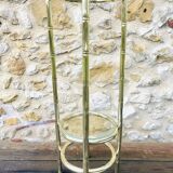 Vintage faux bamboo pedestal table in brass with 2 glass shelves