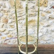 Vintage faux bamboo pedestal table in brass with 2 glass shelves