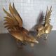 Duo of gold metal roosters 1950
