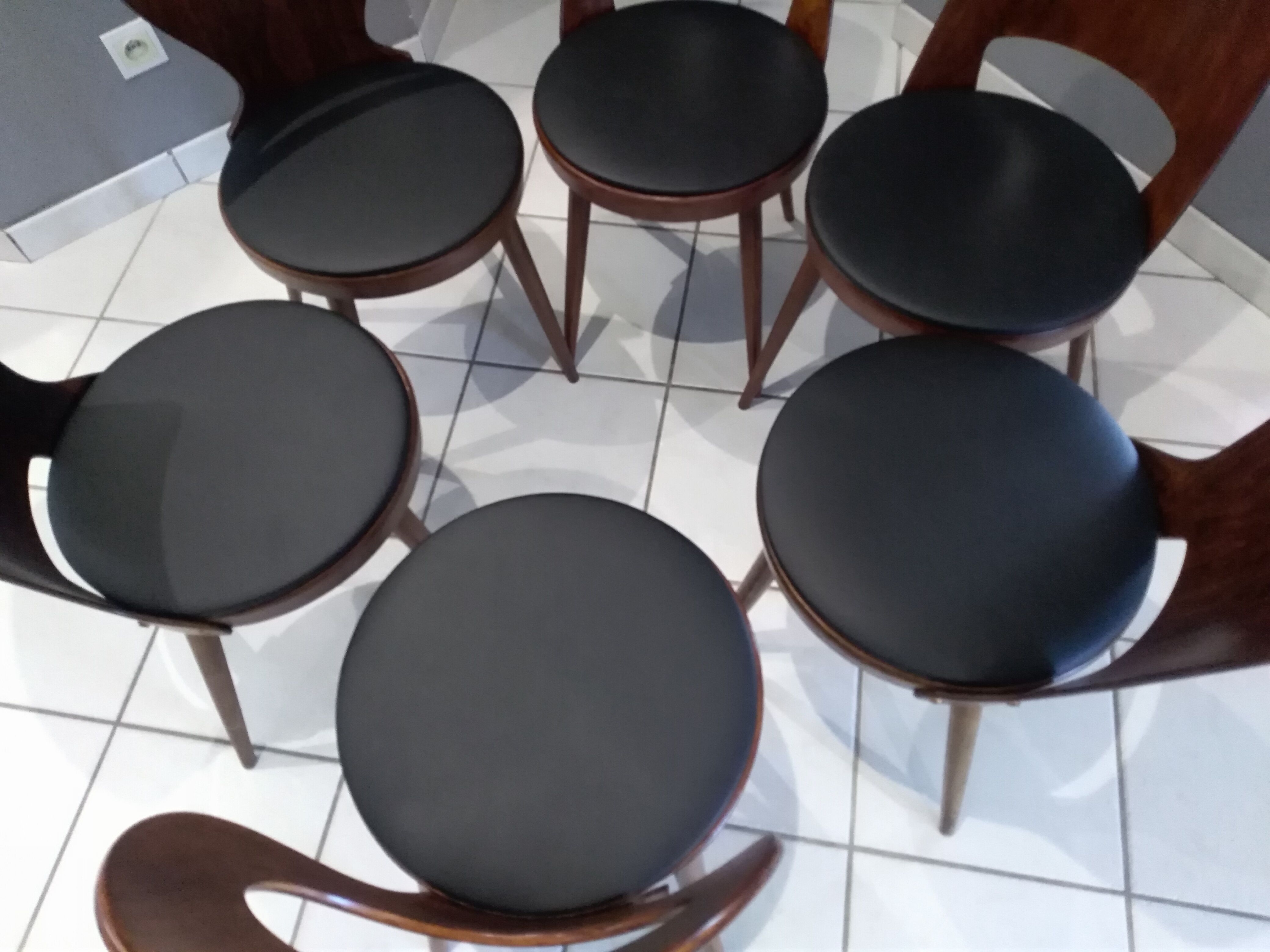 Lot 6 chairs Bistro Baumann mismatched Dove, Mondor