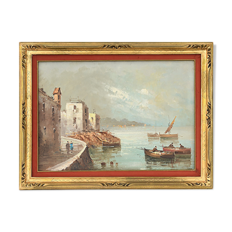 Oil on canvas Port scene