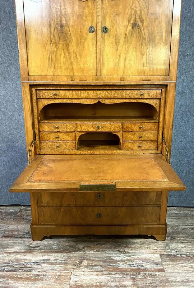 Louis Philippe - Charles X period secretary cabinet in blond walnut