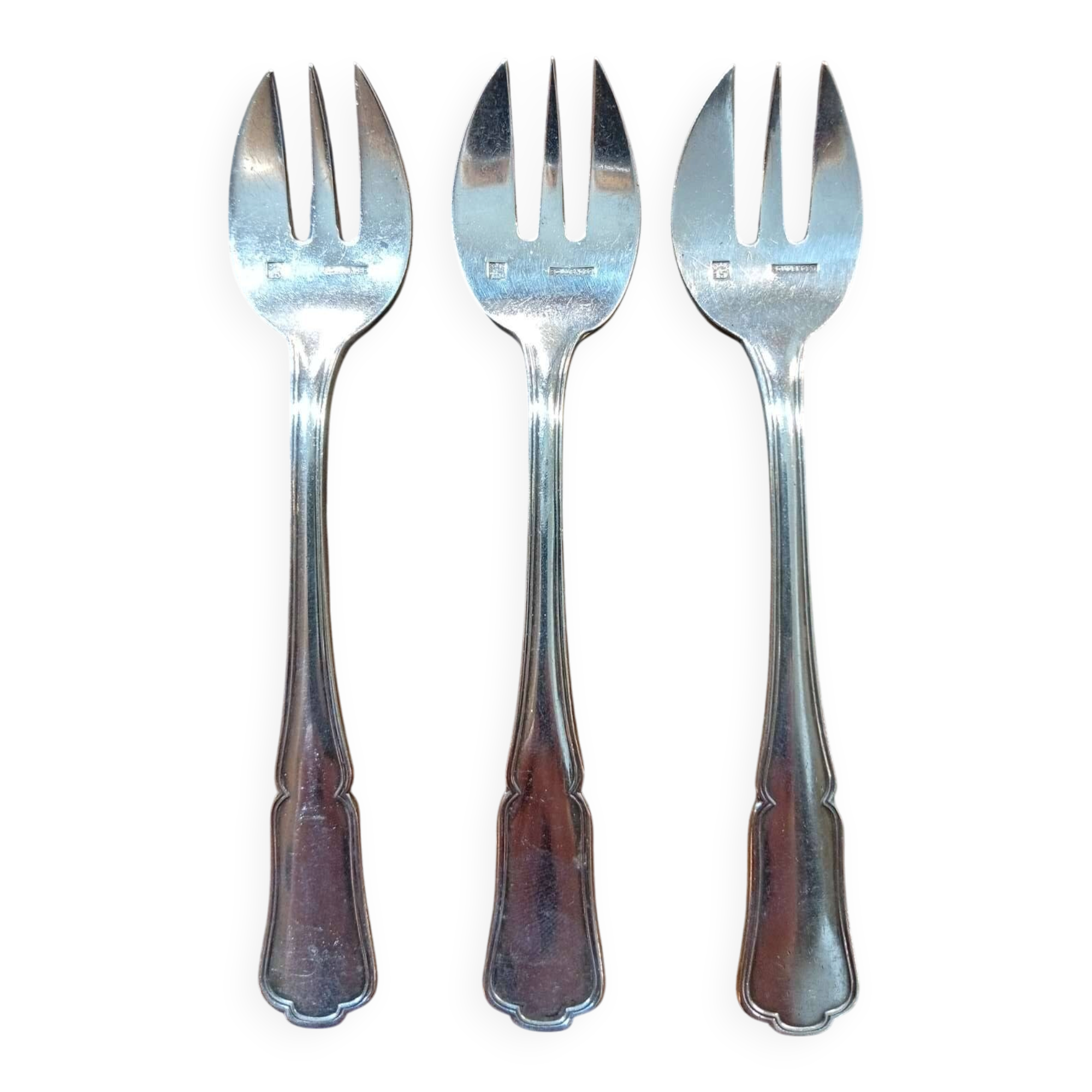 Set of 3 silver-plated oyster forks by Boulenger