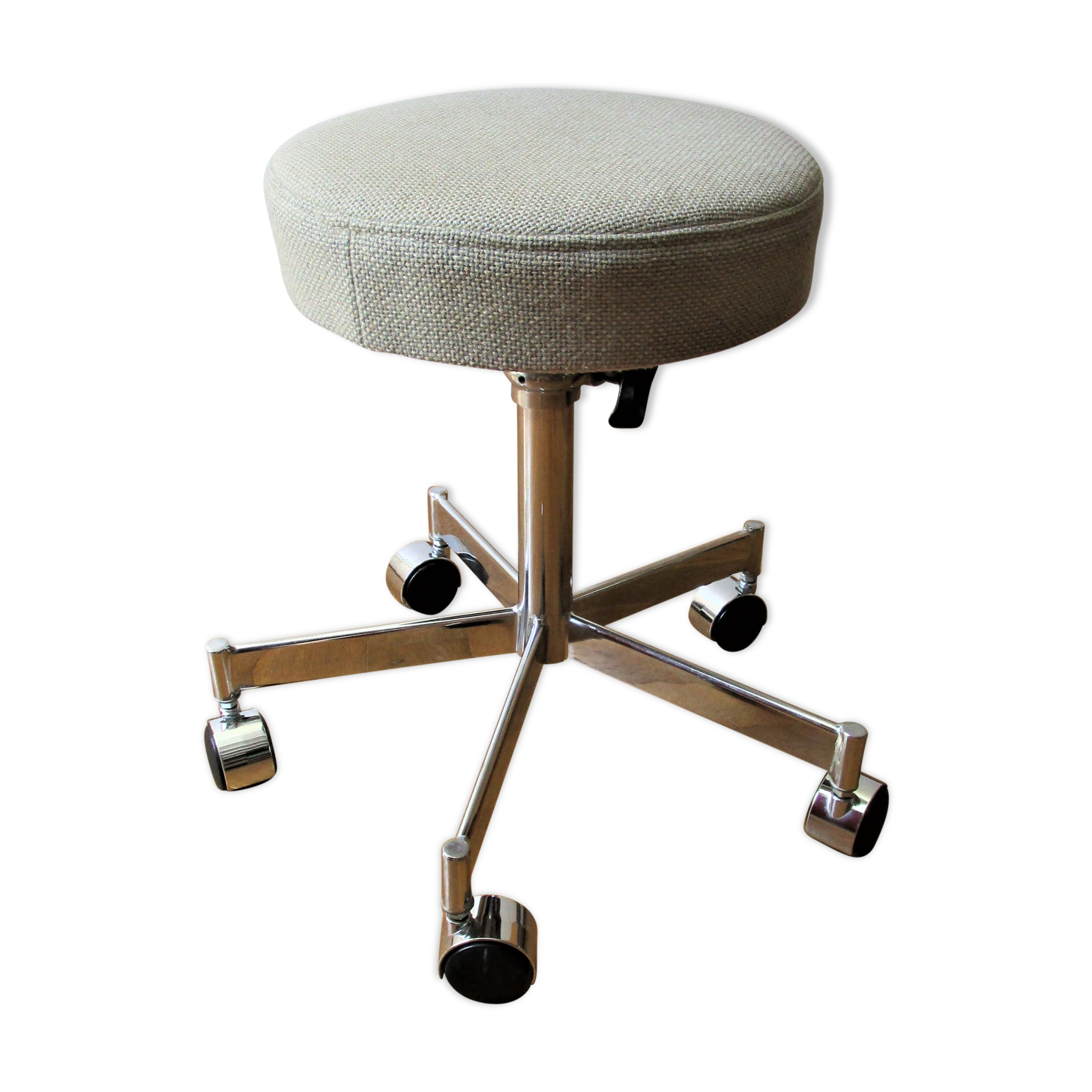Adjustable office stool foot chrome wheels sitting vintage fabric