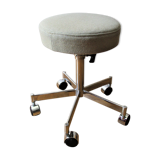 Adjustable office stool foot chrome wheels sitting vintage fabric