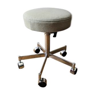 Adjustable office stool foot chrome wheels sitting vintage fabric