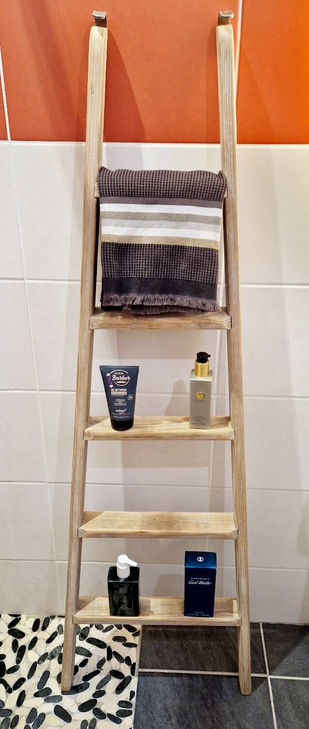 Vintage pine towel rack shelf ladder