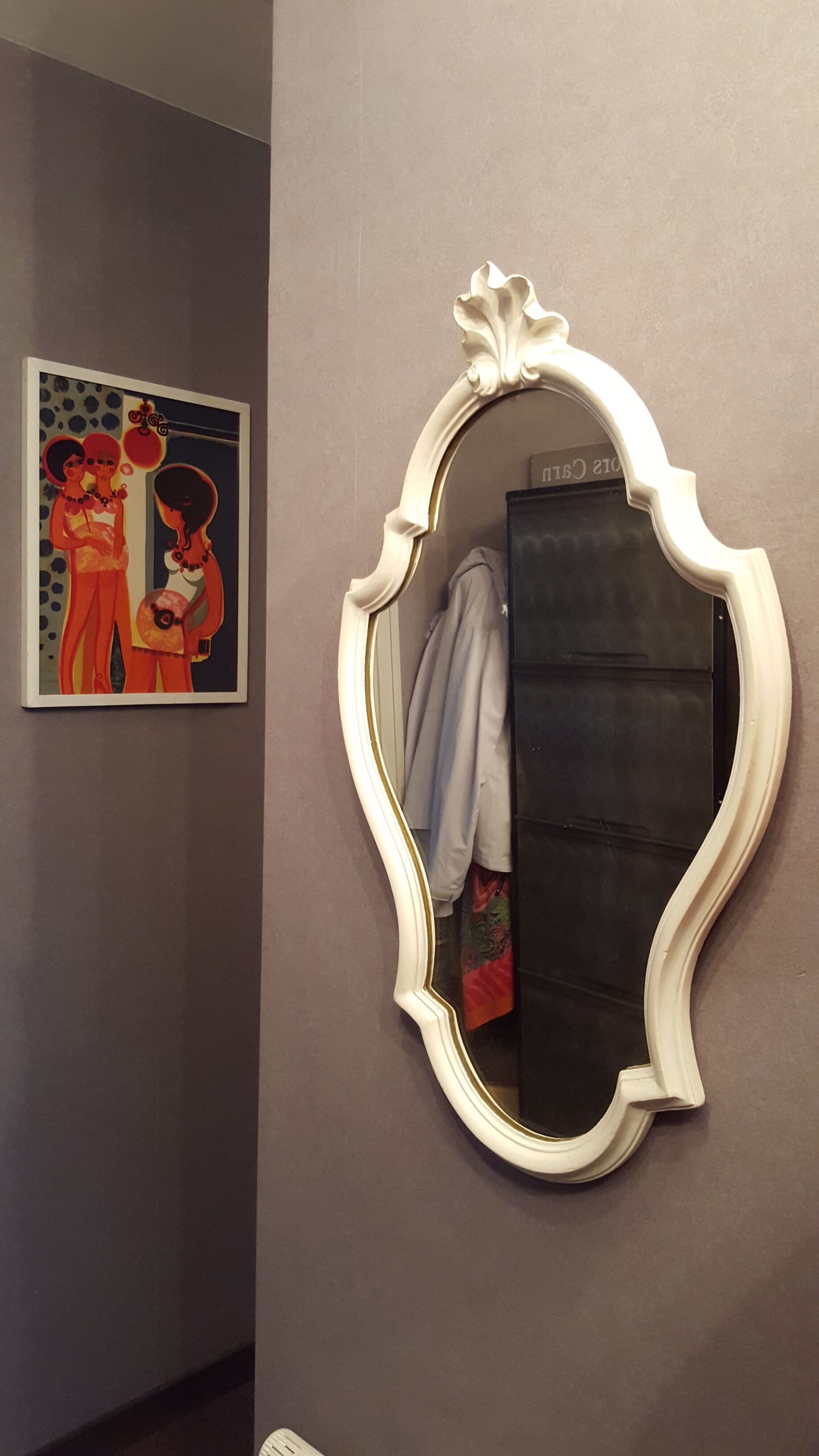 Miroir style Louis XV patine gris clair 43x69cm