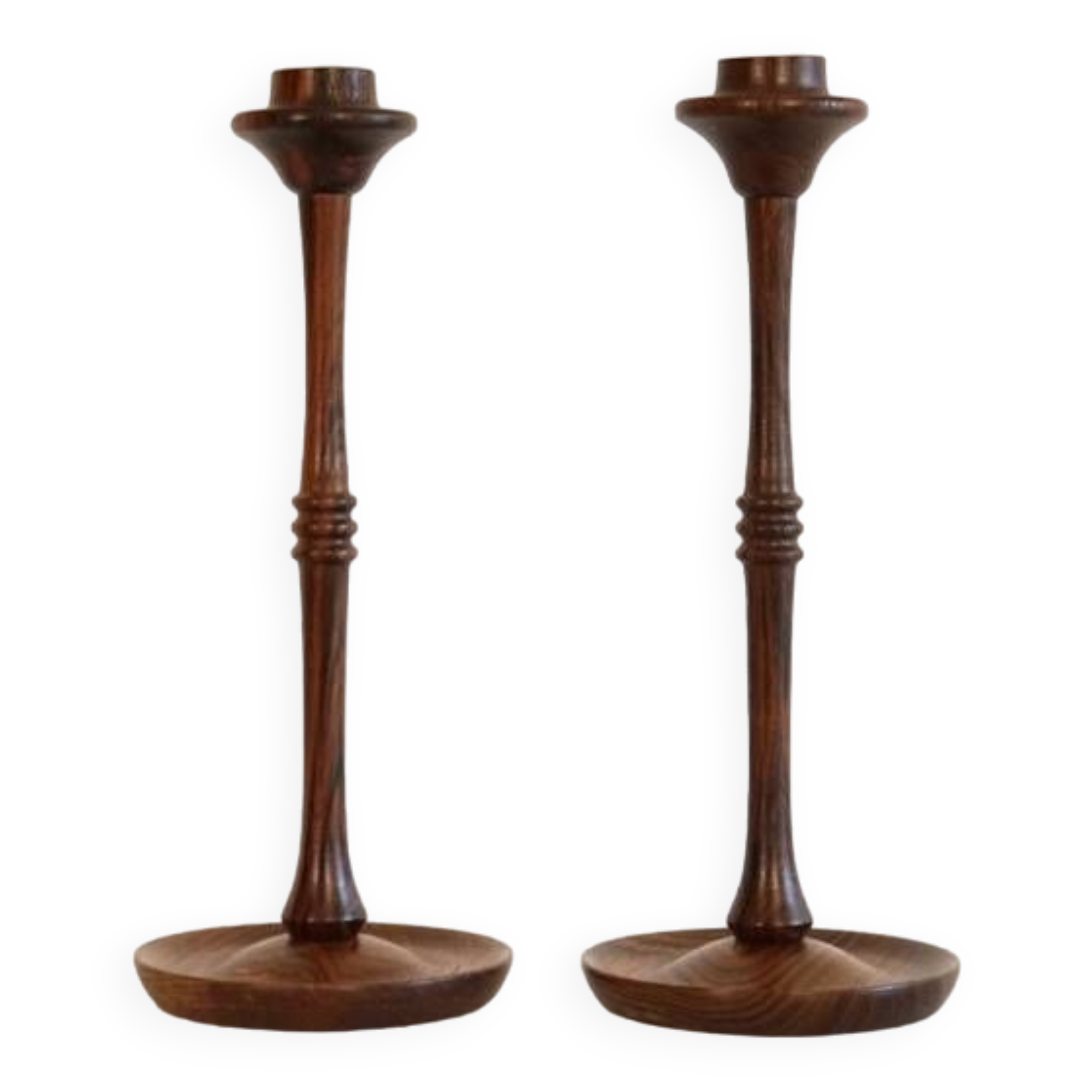 Pair of Scandinavian rosewood candlesticks 1970